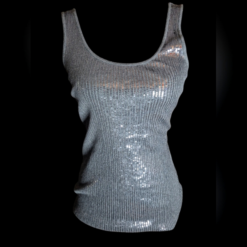 Silver Sequin Shine: Express Gray Ribbed Cami - Women's Medium